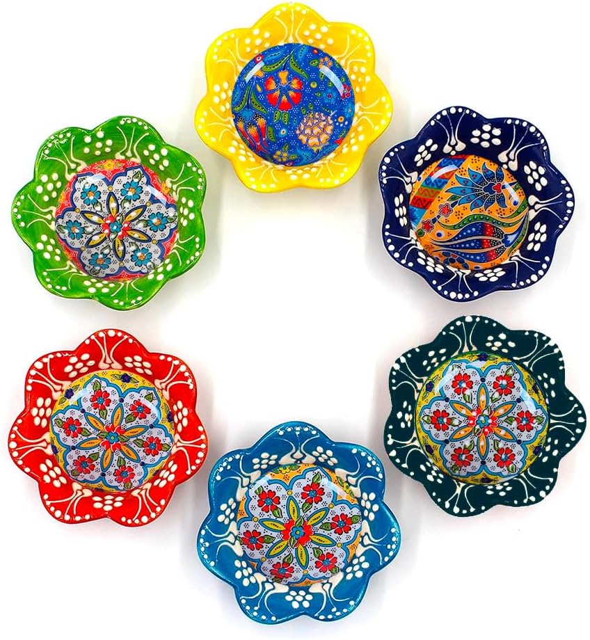Serazat Daisy Shaped Handmade Ceramic Bowl, Bowls For Kitchen, Hand Painted Decorative Serving Turkish Tiny Bowl, Bowls For Cereal Salad, Fruit, Ice Cream, Soup, Yoghurt, Olive, Cheese | Best Gift Set