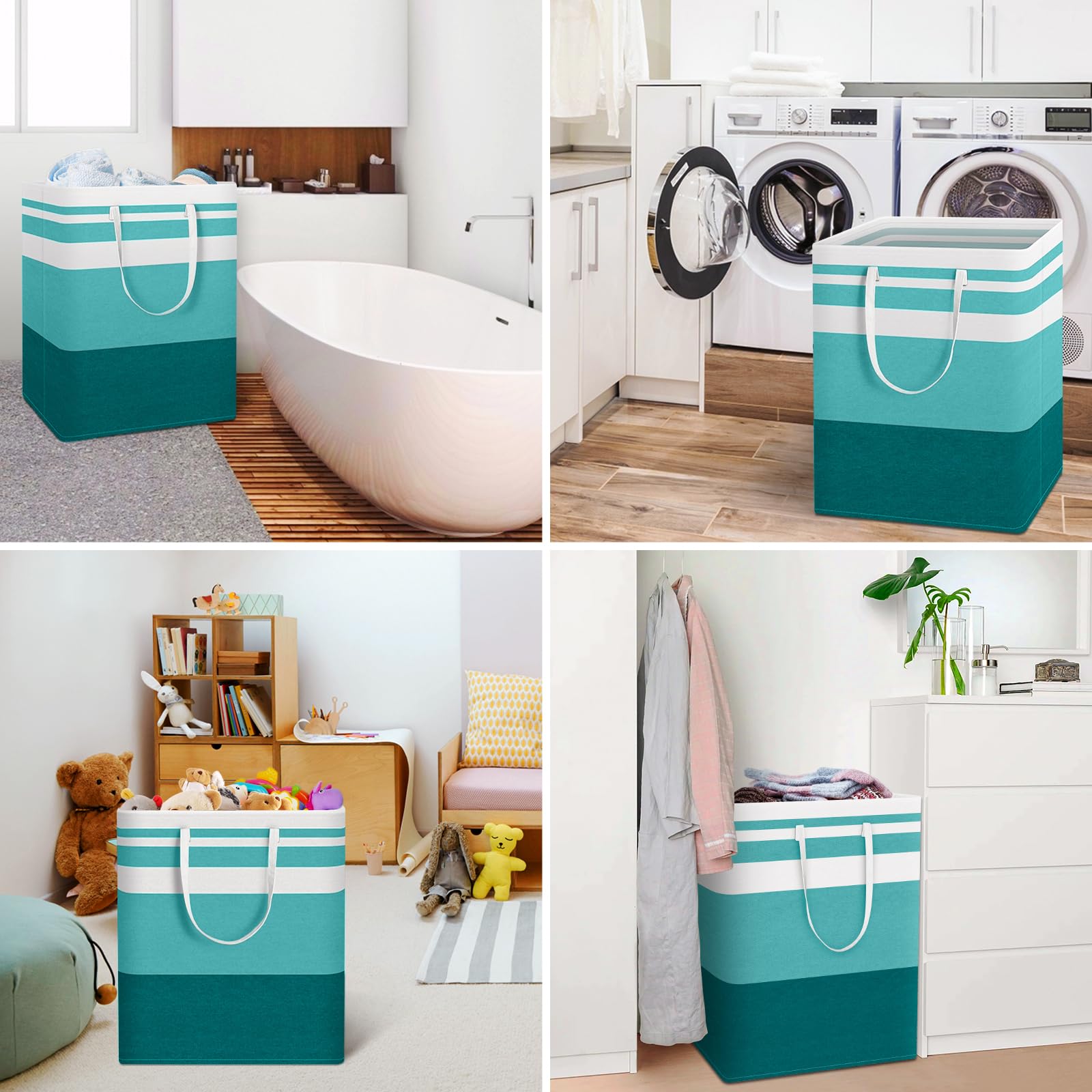 HomeHacks - Confezione da 2 cesti portabiancheria grandi, impermeabili, autoportanti, pieghevoli, con manici estesi, per vestiti, giocattoli, dormitorio e famiglia, verde, 125 l