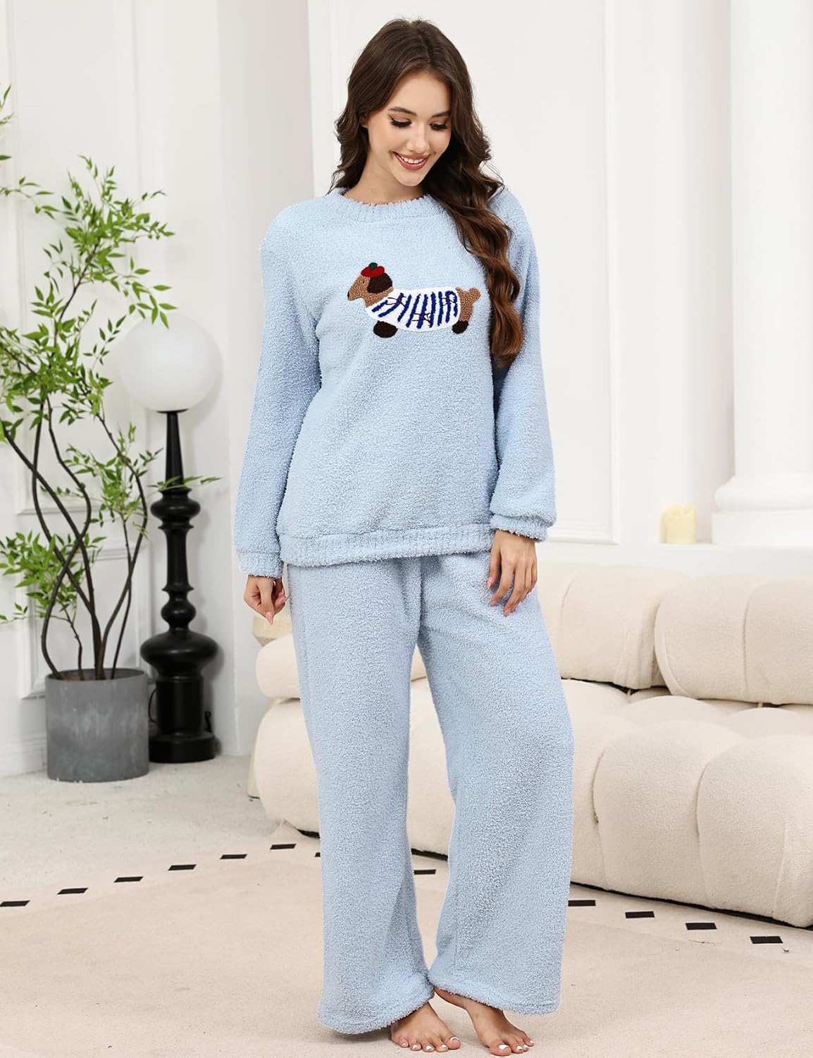 Gihuo Dachshund Pajamas for Women Warm Fleece Pjs Sets Fuzzy Loungewear Sleepwear - Image 4