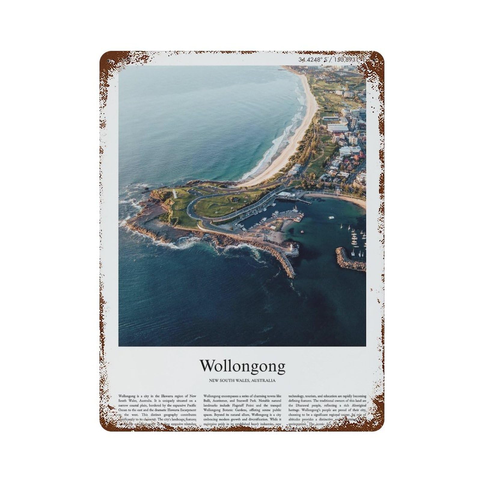 xiaoxiaoshen Wollongong New South Wales, Australia City Scenery Wall Decor Art Metal Tin Poster Modern Home Decor Art Home Bar Shop Decorations Vintage Sign 40x30cm