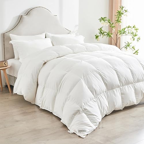 Miniatura 7 de ROSE FEATHER Edredón de plumón de ganso blanco para todas las estaciones, edredón de plumón tamaño King 100% algodón, diseño de caja deflectora, 8