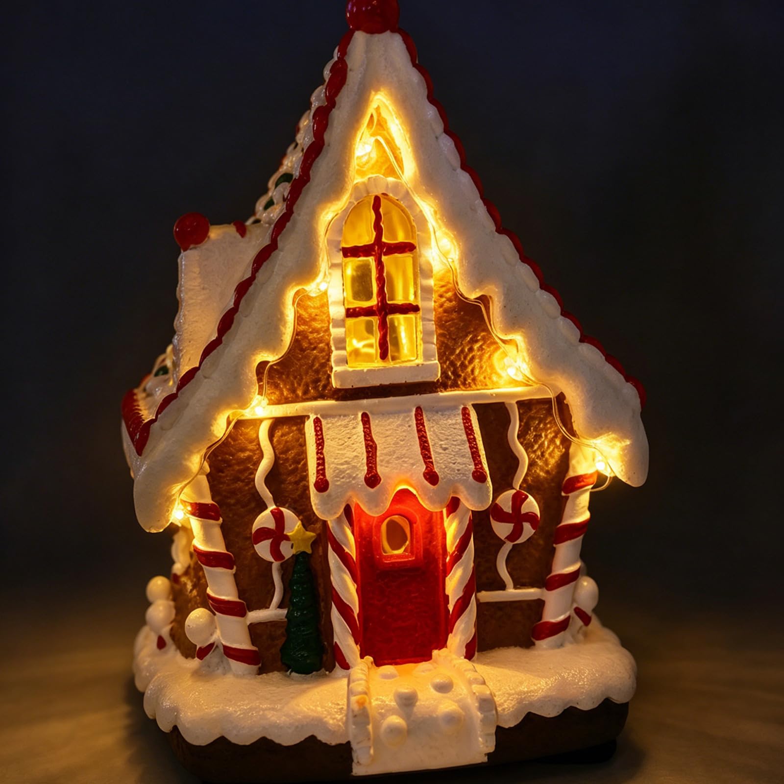 Casa de Pan de Jengibre navideña de Resina con Luces LED integradas y Reproductor de música para decoración Festiva de Fiestas Cubierta Musical navideña