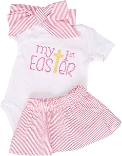 Girls 3 Piece Snuggle Bunny Easter Romper Outfit Set - Buy now