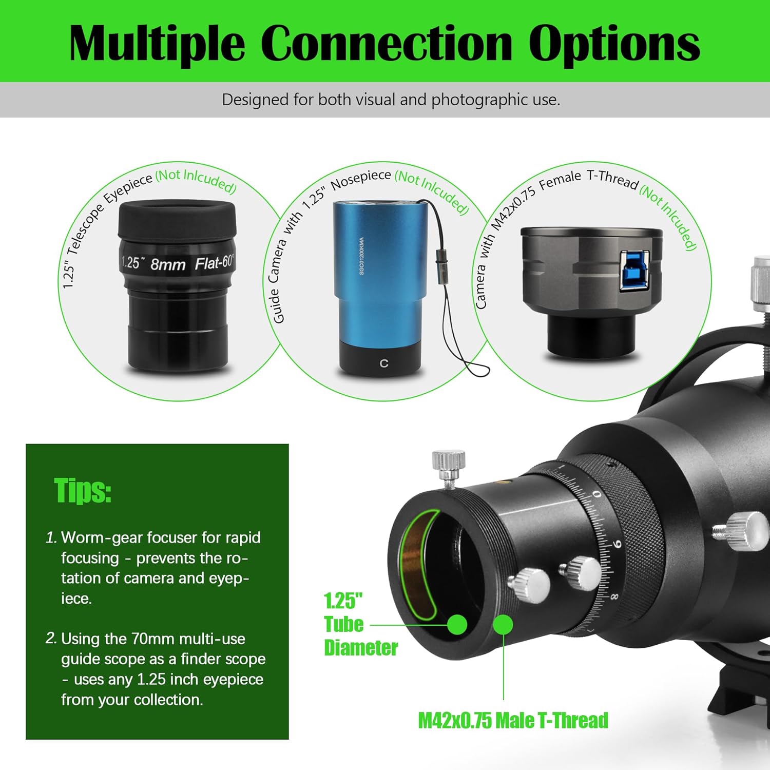 Astromania Premium Dovetail Clamp - Bundle with - 70mm Compact Deluxe Finder & Guidescope Kit