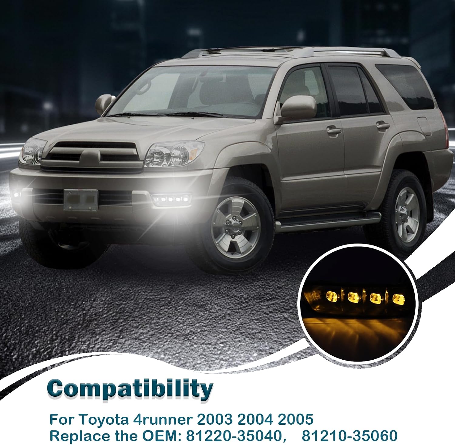 LED Front Bumper Fog Lights Kit for Toyota 4Runner 2003 2004 2005 Switchback White Daytime Running Light Amber Turn Signal Lamps Accessories,2pcs｜OEM Replacement：81220-35040, 81210-35060