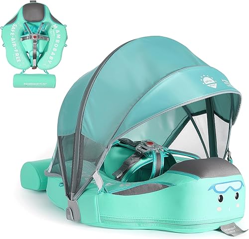 Miniatura 7 de Upgread Mambobaby - Flotador de piscina para bebé con toldo no inflable, sólido, mejorado, suave, impermeable, material de tela agradable a la piel,