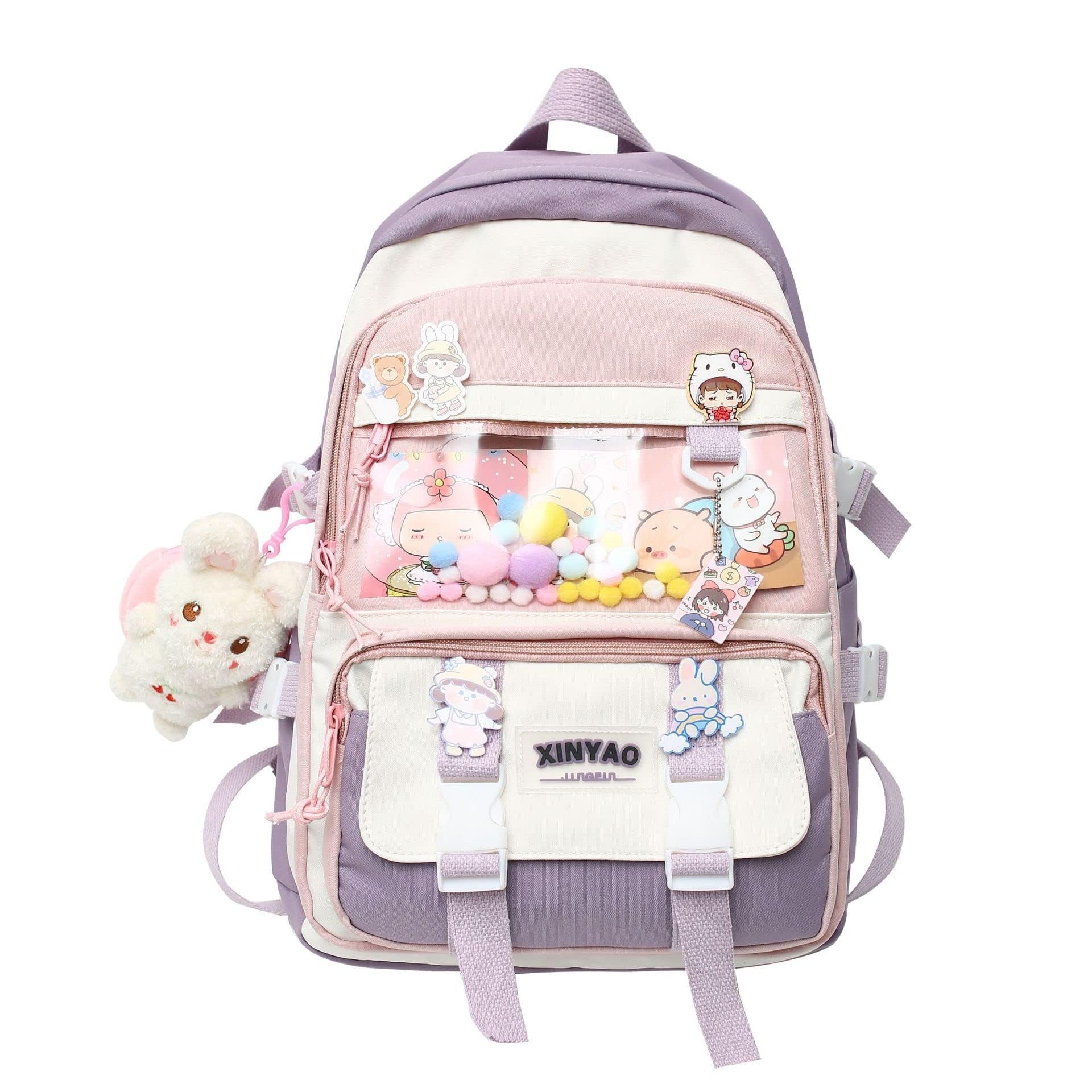 mtroyaldia Backpack for Girls, Kawaii Backpack Cute Aesthetic Backpack with Pin Accessories Plush Pendant, 17.7 Inch Backpack for School & Travel - Durable, Water Resistant-picture-52