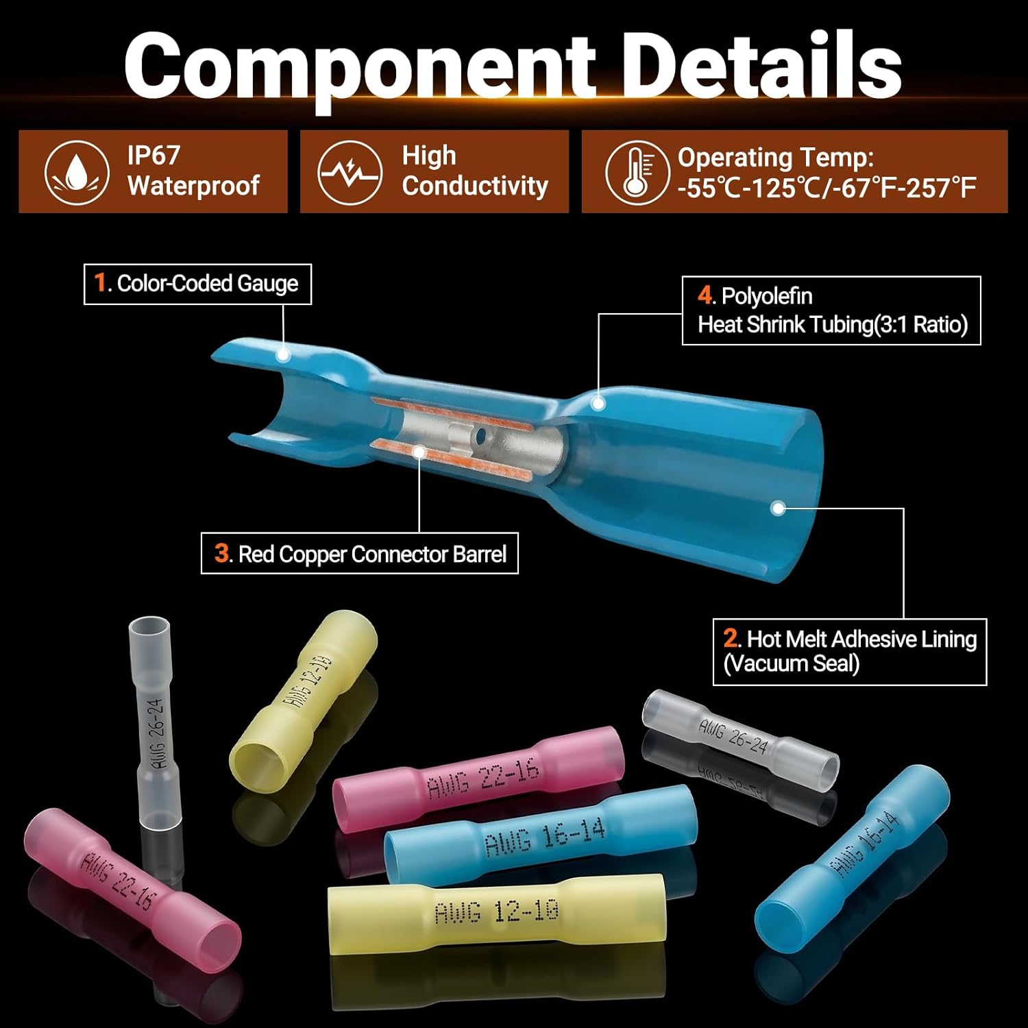 Preciva Wire Crimping Tool for Heat Shrink Connectors Kit, with 220PCS 26-10 AWG Heat Shrink Connectors,Ratcheting Crimper for Automotive, Electrical, Marine & Wiring Repairs