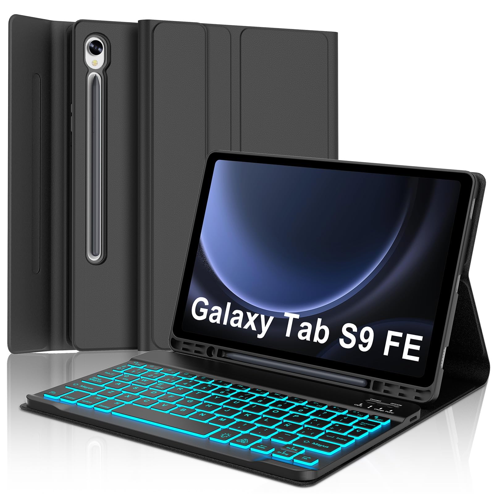 IVEOPPE Funda Teclado Samsung Galaxy Tab S9 FE 10.9"/S10 FE 10.9"/S9 11", Teclado España Ñ Retroiluminación Bluetooth Inalambrico Desmontable para Samsung Galaxy Tab S10 FE/S9 FE 10.9"/S9 11", Negro