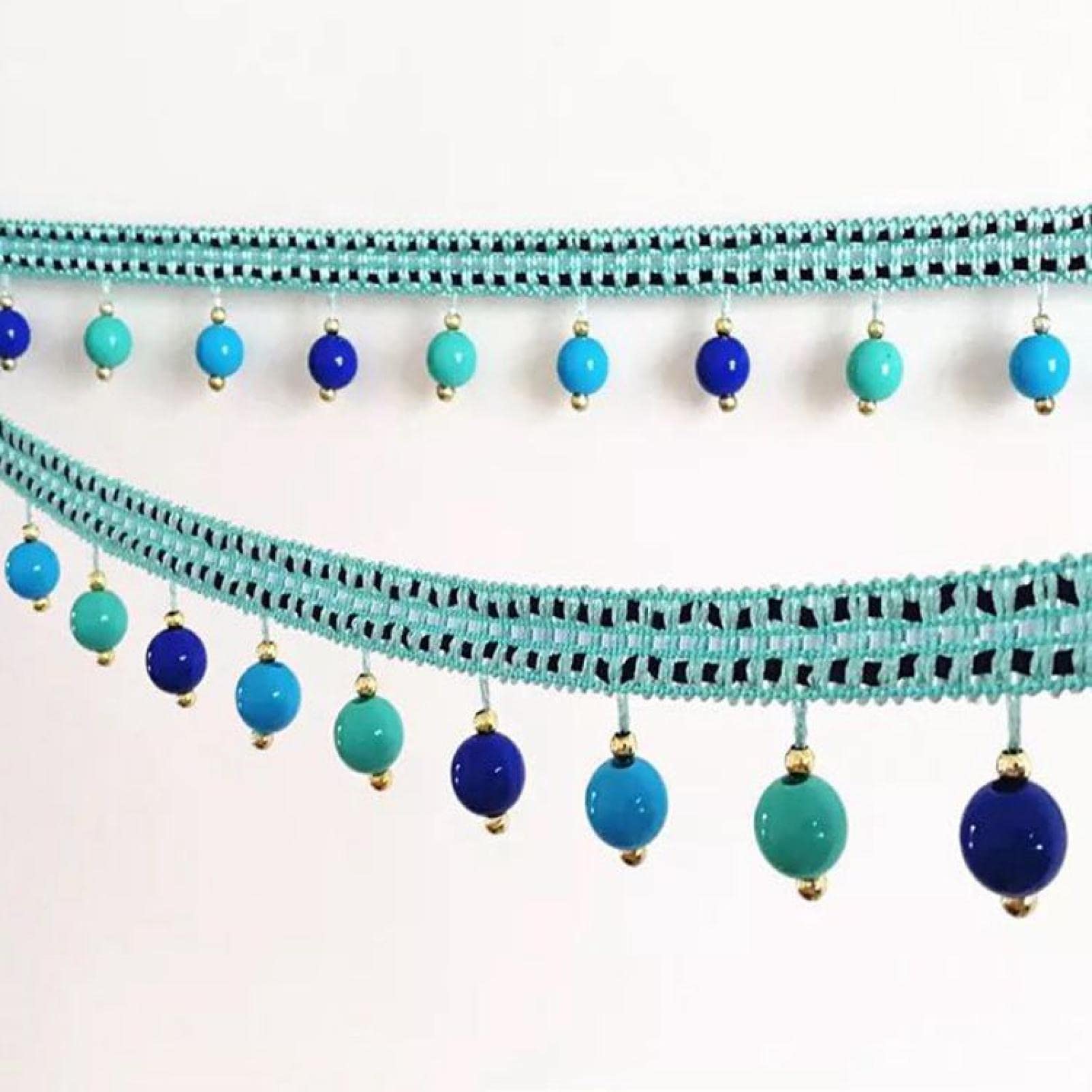 12 Yards hängender Ball-Quasten-Fransenbesatz | Tischdecke, Lampenschirme, Dekor, Perlenbesatz, Spitze for Vorhänge, Nähzubehör(Blue+green)