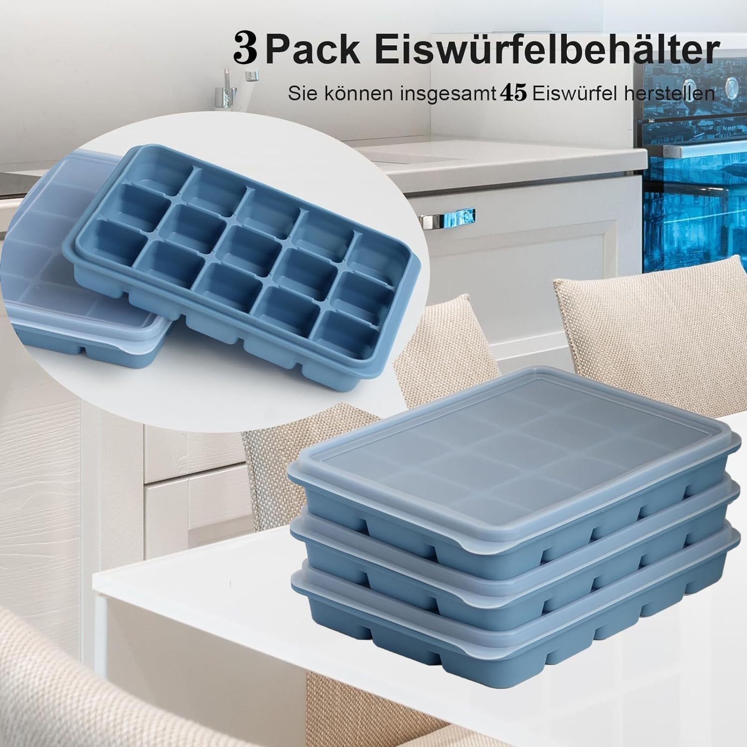 Ice Cube Trays, Easy Release 15 Flexible Silicone Ice Cube s with
