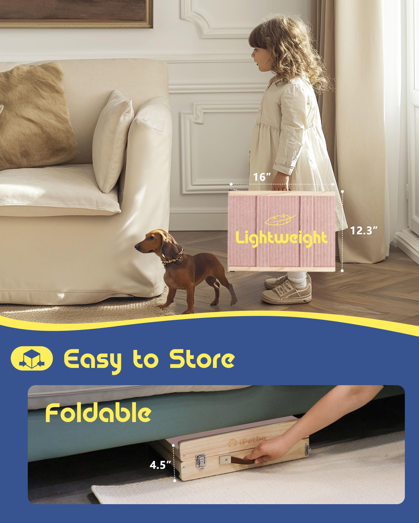 Hunderampe Sofa für kleine Hunde bis 16 kg, klappbar, Rosa