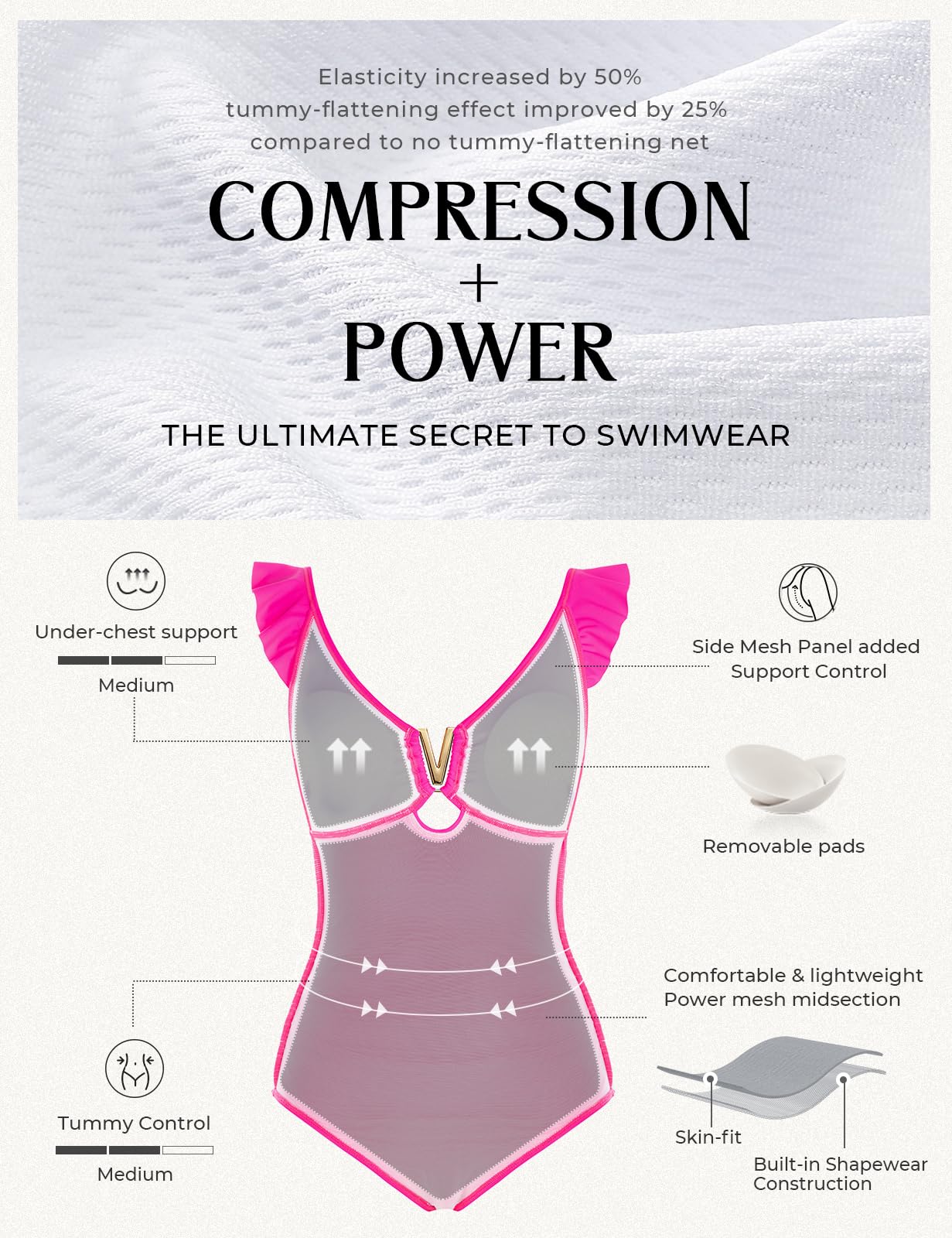 Hanna Nikole Monokini - Traje de baño para mujer, cuello en V, volantes, hebilla de metal, corte entallado para adelgazar
