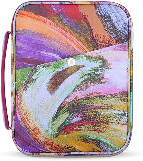 Bible Covers for Women with Carrying Handle, Book Cover Case with Zipper Pocket Bible Cover for Mom Ladies Teens Girls, Oil Painting Pattern (Purple)