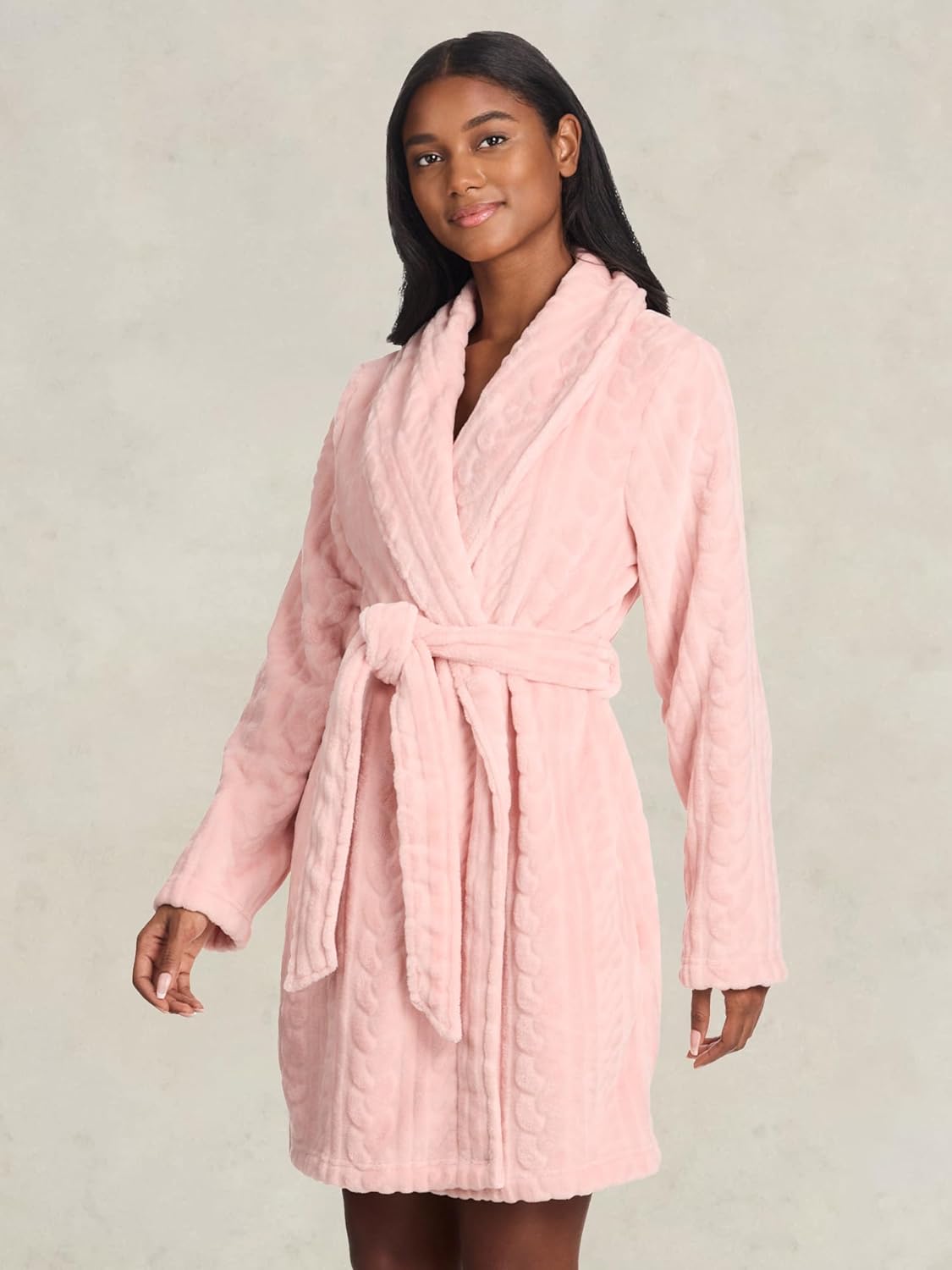 TAHARI Sculpted Plush Robes for Women Short, Fluffy Robe with Pockets and Waist Tie, Fuzzy Bathrobe, Womens Gifts - Image 3