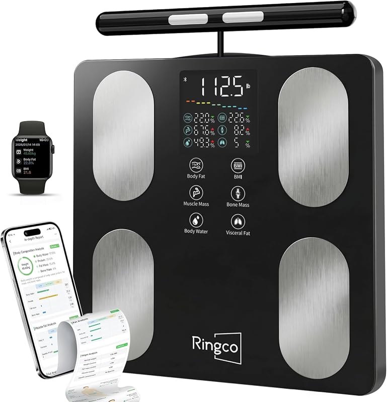 Báscula Body Pod, báscula inteligente con IMC masa muscular de grasa corporal, analizador de composición de baño digital de alta precisión de 8 electrodos con plataforma grande de 12,2" y pantalla de 4,8"