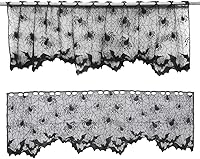 Vista 6 de VALICLUD Cenefas de Halloween para ventanas, tela de araña, calavera, fantasma, bruja, murciélago, cortinas de cocina, cenefas para cortinero