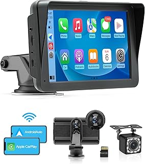 Wireless Apple Carplay Car Stereo,Portable 7''Touch Screen Apple Carplay and Android Auto,Dash Cam,1080p Backup Camera DVR,Drive Mate Carplay Navigation with Mirror Link/Siri/FM/Bluetooth