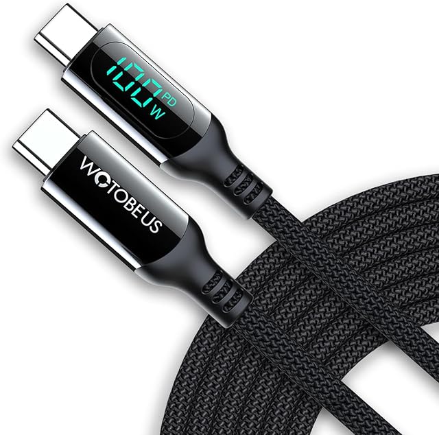 WOTOBEUS USB C to USB C Charger Cable 6ft 2M 5A PD 100W LED Display PPS Super Fast Charging 480Mbps Data Type C Cord for iPad Pro MacBook Air Samsung Galaxy Note Pixel LG Phone Laptop Tablet Switch