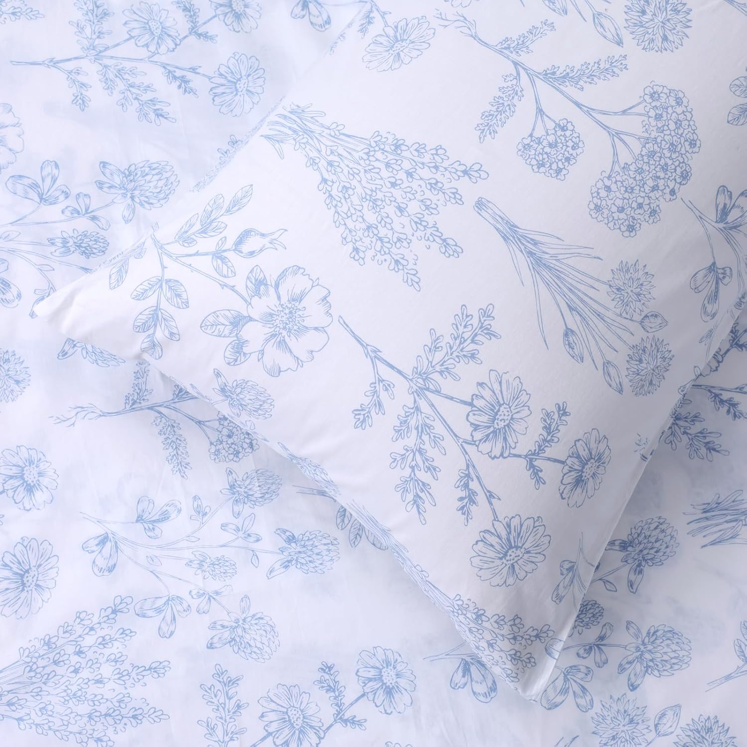 YINFUNG White Floral Duvet Cover Set Queen Blue Flower Cotton Wildflower Cottage Botanical Patterned French Country Girls Women Spring Summer All Season Duvet Cover Zipper Aesthetic Bedding Set - Image 6