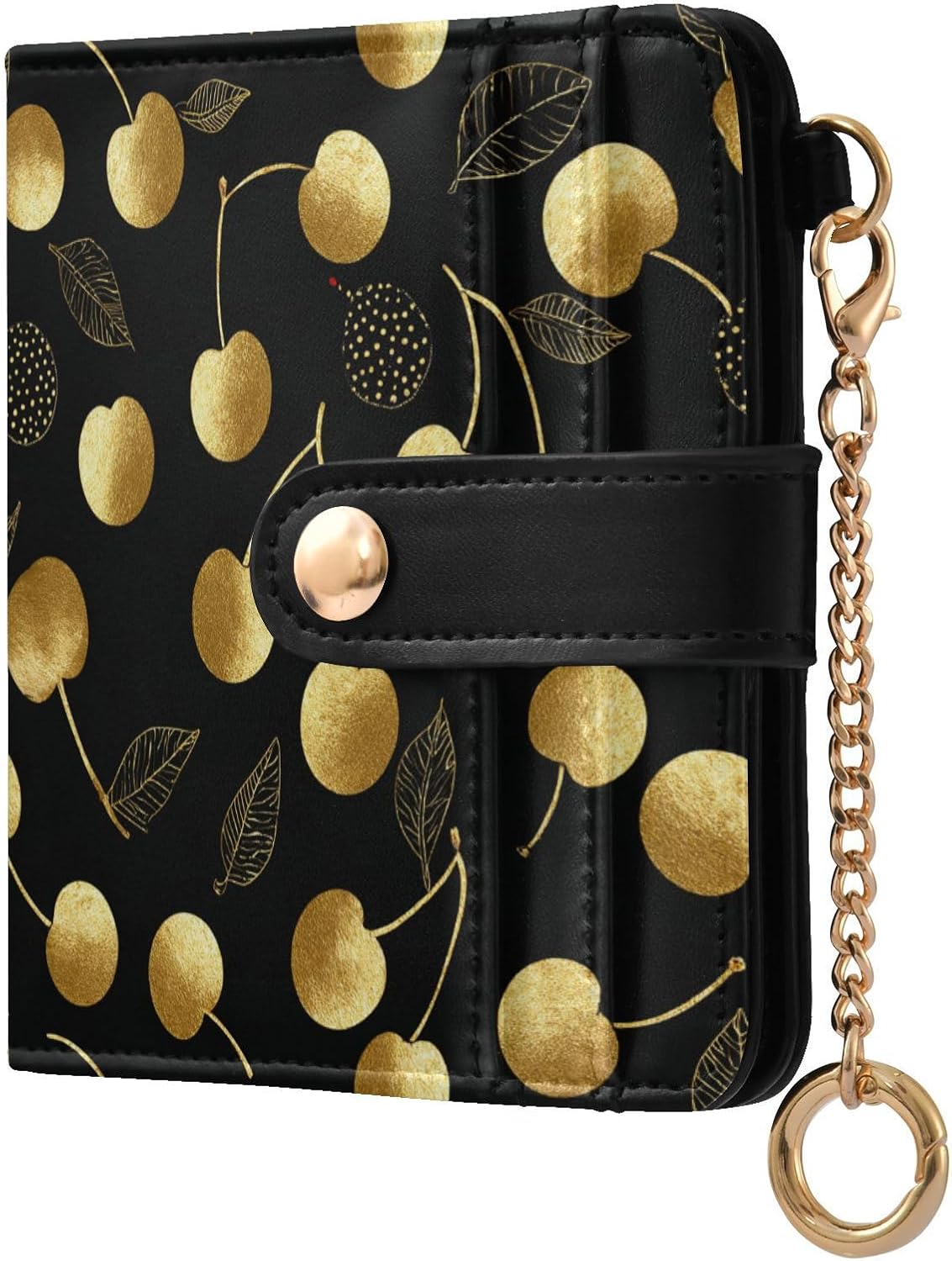 Ladies Premium Foldable Wallet Trendy Style Cherry Gold and Black Fancy PU Leather Wallet for Girls Women Ladies