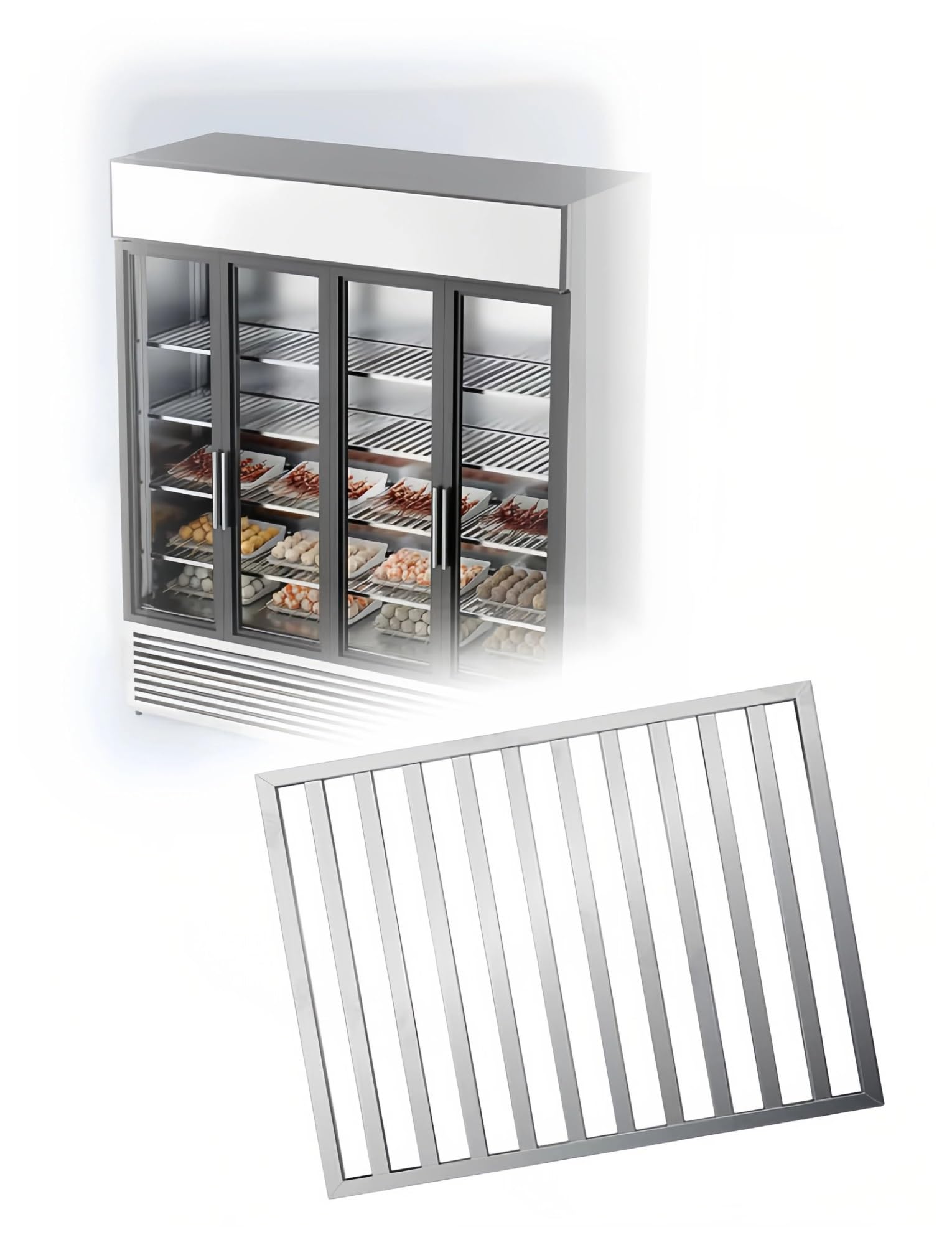 Gewerbe Kühlschrank Regal, Schwerlast Gefrierschrank Ablage | 3,5 cm Abstand für Luftzirkulation; erhöhte Kanten; anpassbare Größe;einfache Montage;für Kühlgeräte(54x52 cm)
