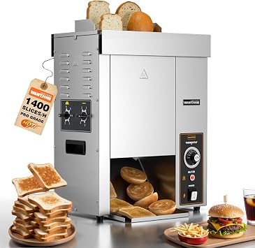 WantJoin Commercial Burger Machine - Pro EGO Temp Control Vertical Contact Toaster Automatic Commercial Conveyor Toaster, Adjustable Thickness for Burger Bun, Restaurant Hamburger 2000W 1400 Slices/H
