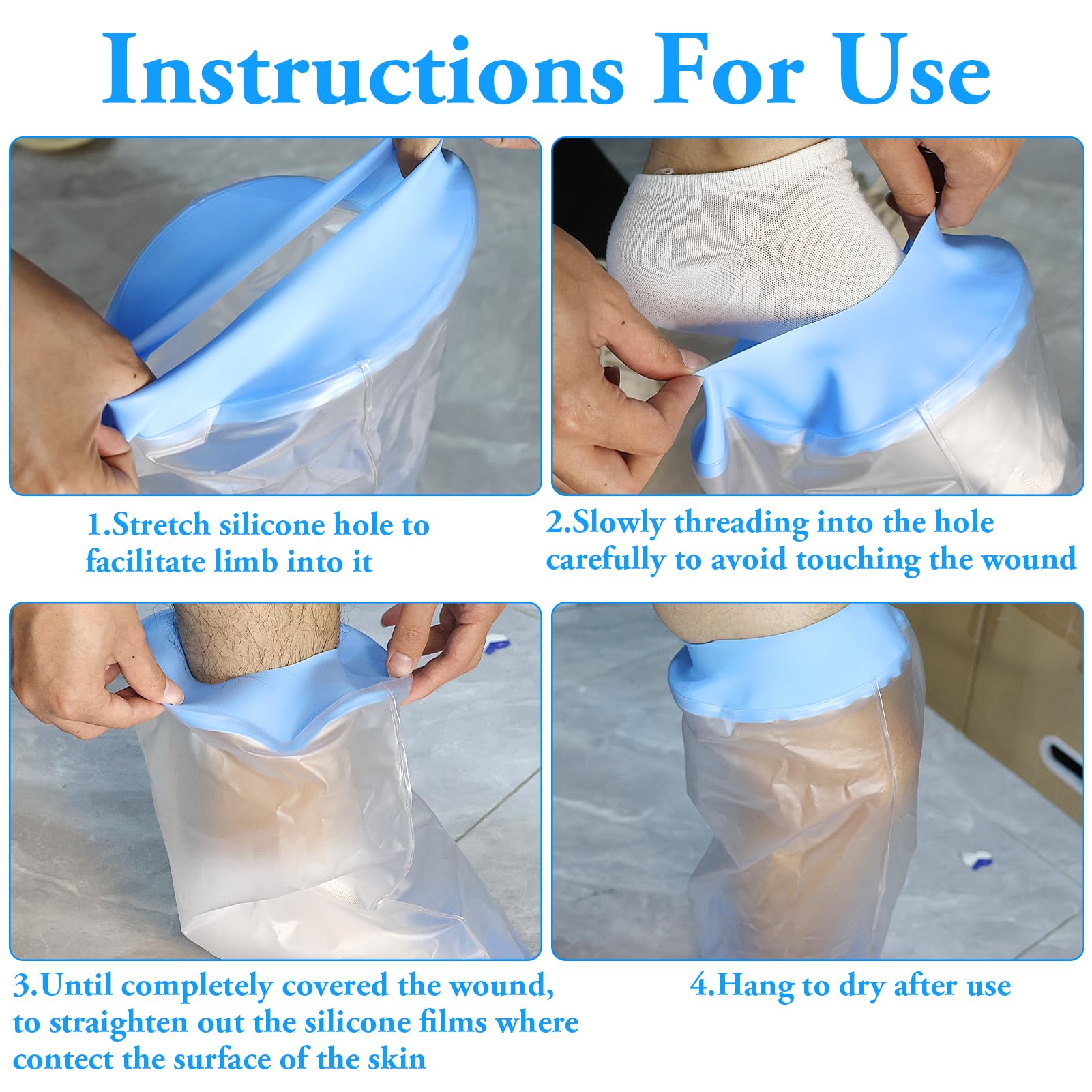 Blu Impermeabile Gesso Protezione Ginocchia, Protezione Gesso Impermeabile Gamba, Protezione Gamba Durante il bagno, Riutilizzabile, Benda, Protezione Doccia Piedi per Gambe rotte,
