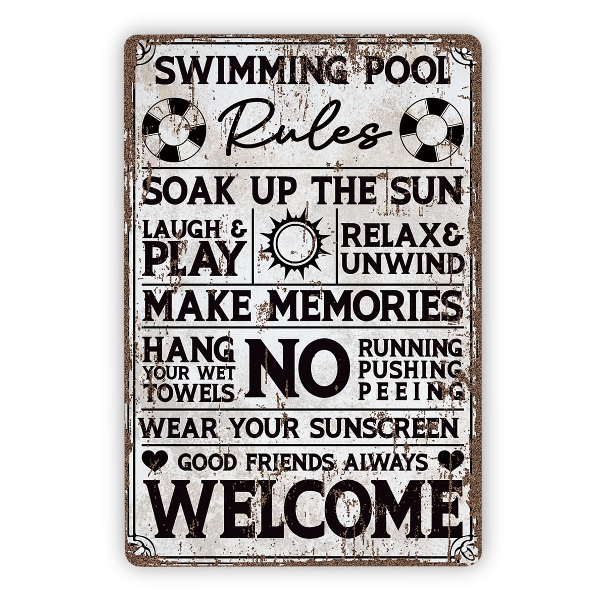 Swimming Pool Rules Funny Backyard Tin Sign, 11.8x7.9in