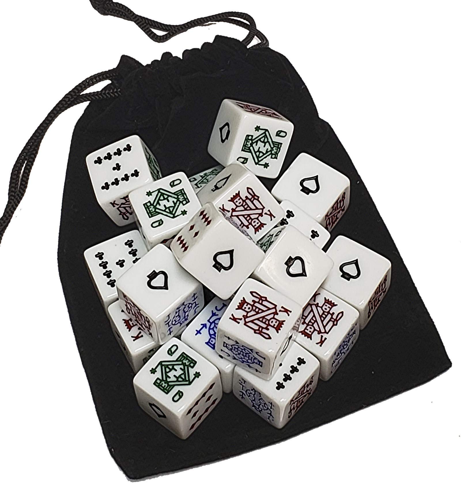 Cyber-Deals Poker Dice (White) with Storage Pouch (Set of 20 Dice)
