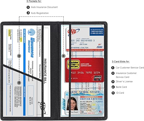 Miniatura 2 de TOURSUIT Soporte para tarjeta de registro y seguro de automóvil, organizador de compartimento para guanteras de documentos de licencia de vehículo,