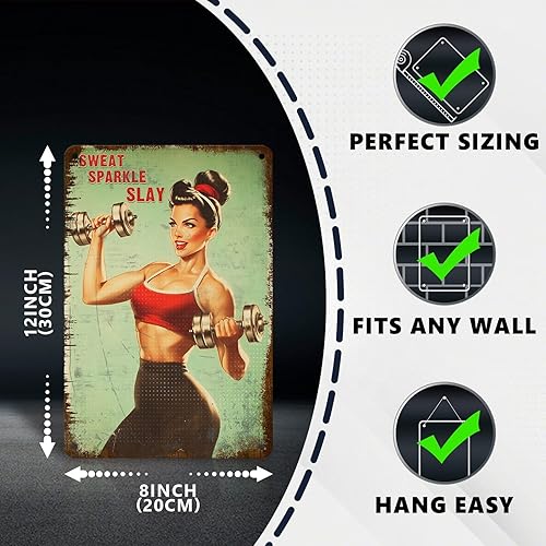 Miniatura 2 de Póster motivacional de fitness Girl con mancuernas, póster artístico de pared de Sweat Sparkle Slay, decoración de gimnasio para el hogar y la