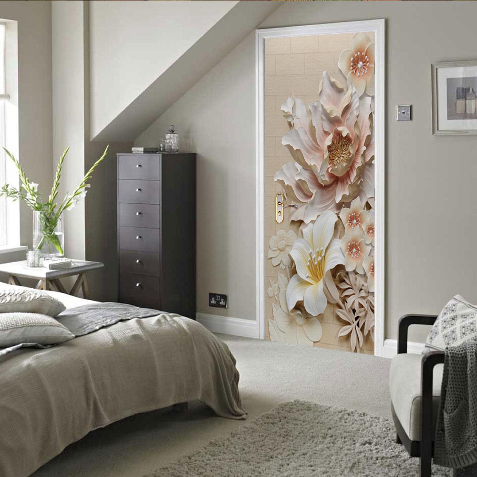 Sticker Porte 3D Plantes Vertes - 77x200 Cm - PVC Autocollant Amovible - Décoration Trompe-l'Œil Pour Mur Et Porte