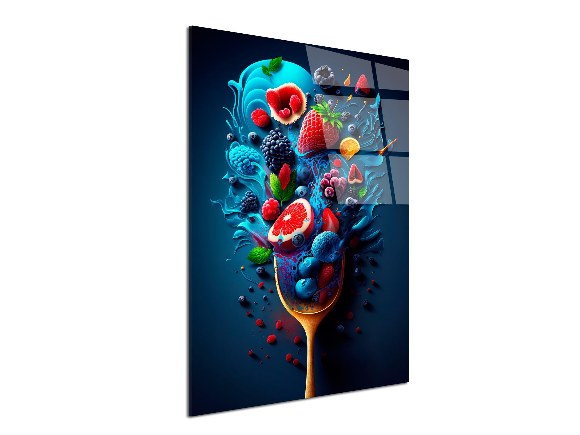 DECLINA, tableau mural, impression sur verre acrylique, décoration moderne, tableau déco assortiment de fruits, art mural contemporain, cadre design élégant, 50x80 cm
