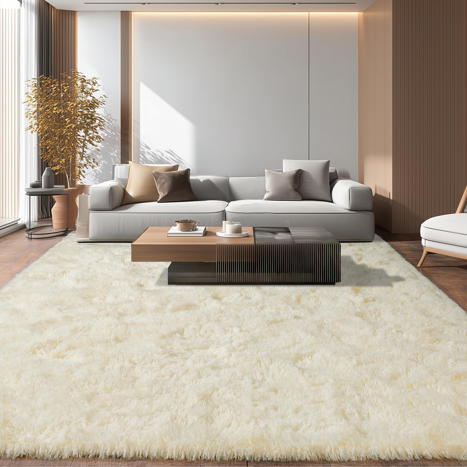 iEvery Large Rugs for Living Room 160x230 cm - Fluffy Shaggy Area Rug for Bedroom, Soft Non Slip High Pile Modern Floor Carpet for Kids Room, Beige
