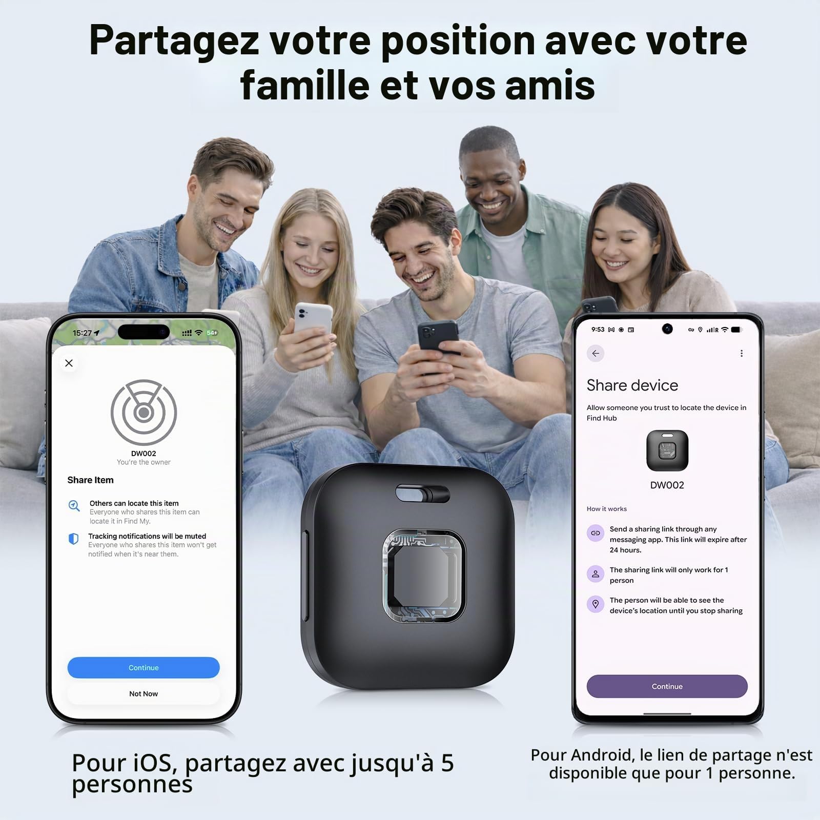 Hoxe Smart Tag Fonctionne iOS Find My et Google Android Find Hub Lot de 4