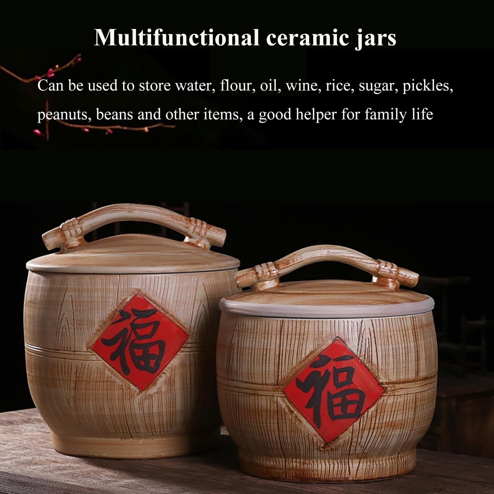 Recipientes Altos Para Almacenar Alimentos, ANCHOS Y PROFUNDOS, Recipientes Herméticos Para Almacenar Alimentos En La Despensa De La Cocina, Recipientes De Cerámica Decorativos Chinos, Para Cereales(3