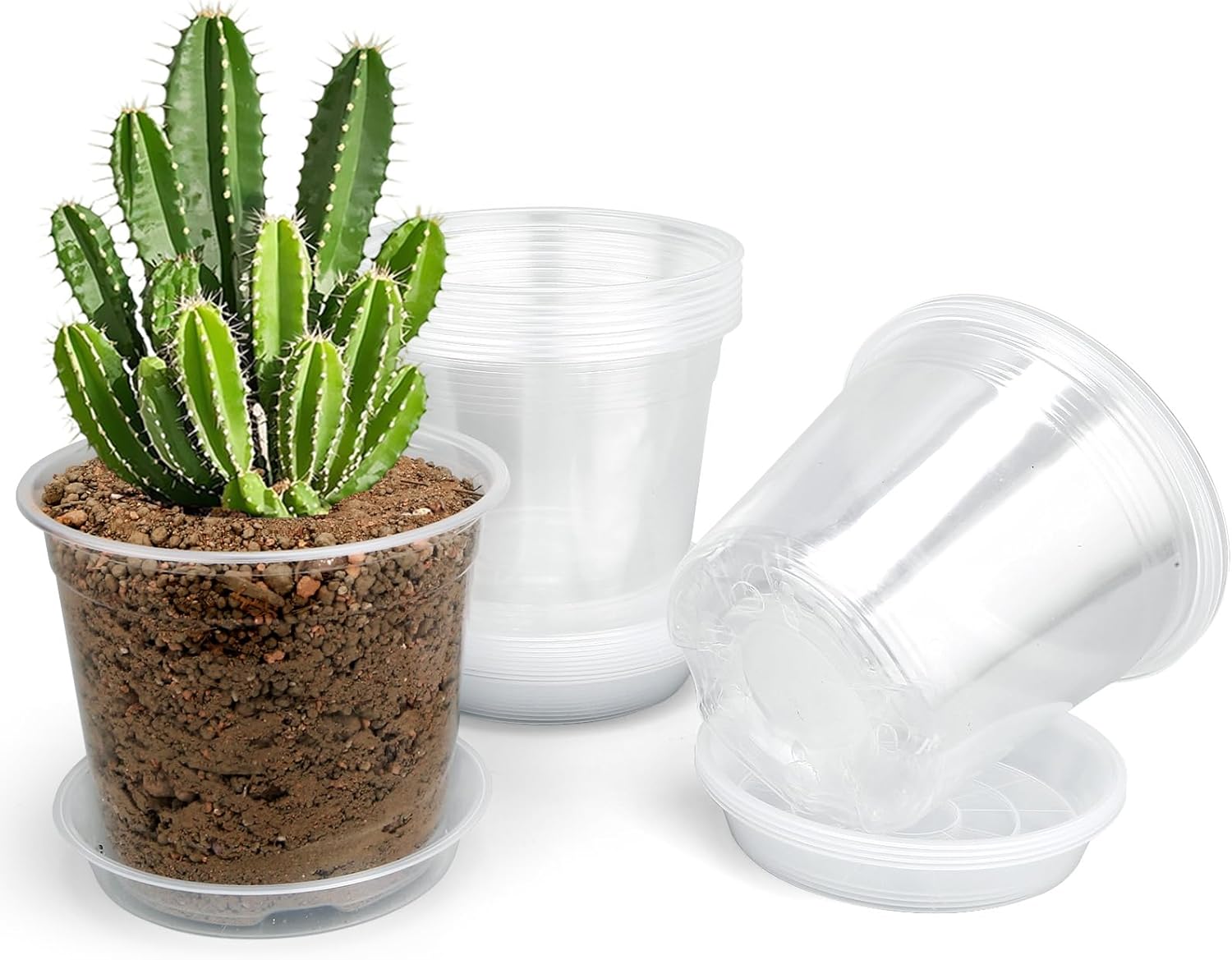 20 Pack 7 Inch Clear Nursery Pots with Drainage and Saucer, Clear Plastic Planter Pots for Plants, Flexible Seed Starting Pots for Succulents, Small Herbs, Annual Flowers (7 Inch)