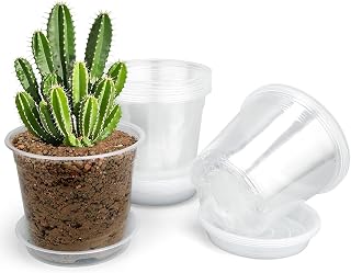 20 Pack 6 Inch Clear Nursery Pots with Drainage and Saucer, Clear Plastic Planter Pots for Plants, Flexible Seed Starting Pots for Succulents, Small Herbs, Annual Flowers (6 Inch)