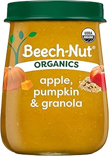 Beech-Nut Organic Baby Food Jars, Organic Apple Pumpkin & Granola Puree, Stage 2 Baby Food for Babies 6 Months and Up, Non-GMO, 4oz Glass Jars, 10ct
