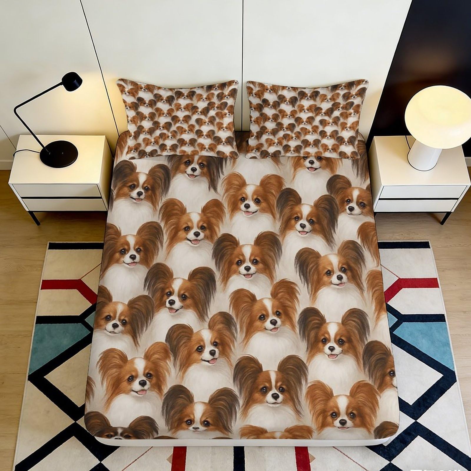 3D Printed Corgi Dog Pattern Fitted Sheet Microfiber Soft Brown White Puppy Bed Cover for Bedroom Guest Room Decor 90x200x25cm