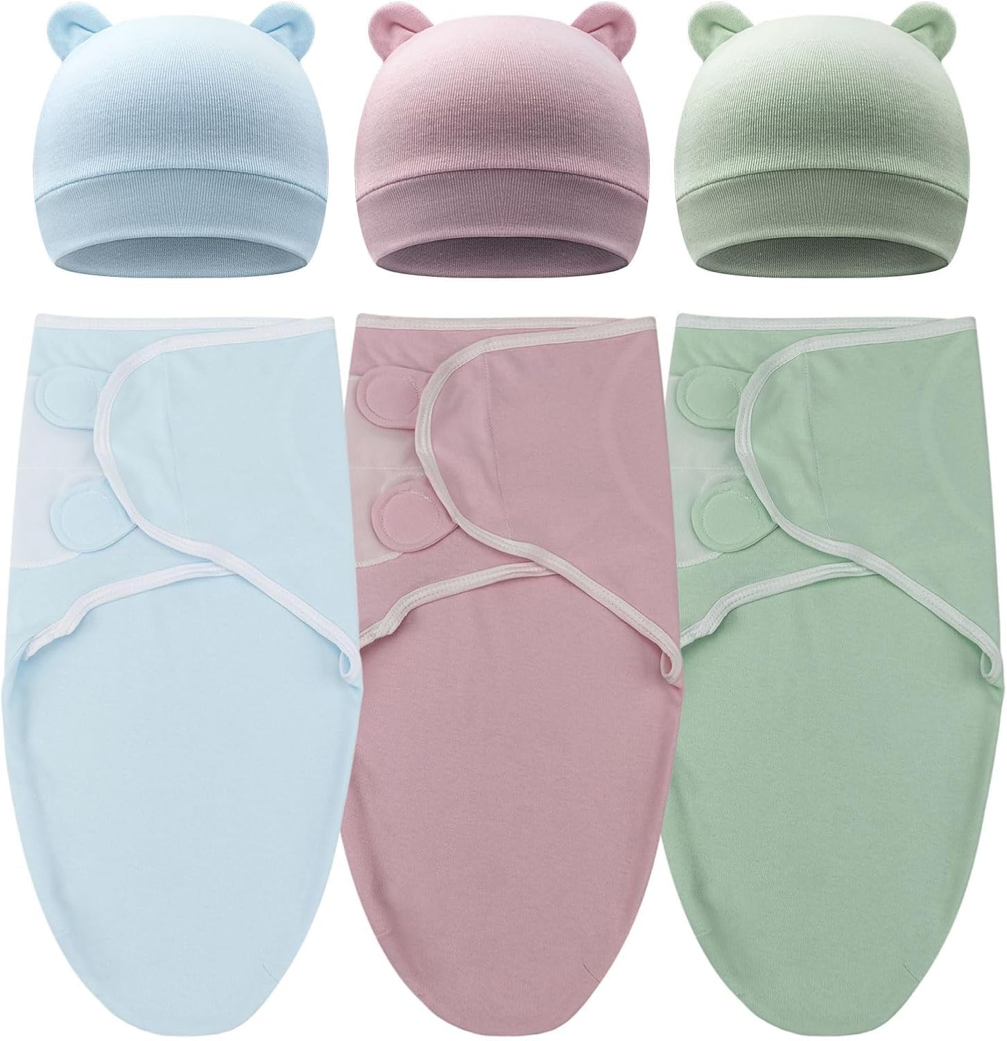 AQOKKA Baby Swaddle with Big Bow Hats Cotton Adjustable Swaddle Blankets Wrap Nursery Swaddles for Newborns Boy Girl Infant 0-3 Months