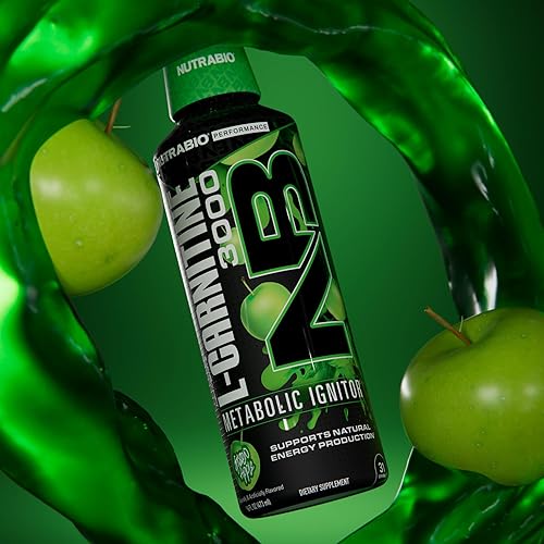Miniatura 3 de NutraBio  Disparos líquidos de L-carnitina  3000 mg, (manzana verde)  10 mg de vitamina B-5  Cero carbohidratos y azúcares  Producción de energía