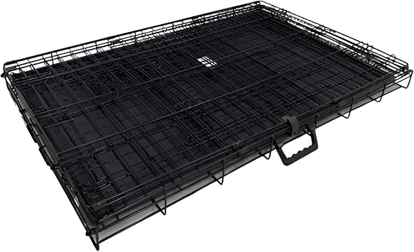 HugglePets Dog Puppy Cage Plastic Tray 2 Doors Dual Locks Foldable Carry Handle Lightweight (X-Large, Black)
