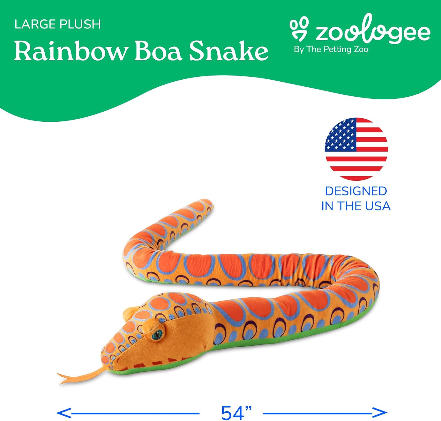 The Petting Zoo Rainbow Boa Snake Stuffed Animal Plushie, Gifts for Kids, Earth Keeperz Snake Animals, Zoologee Rainbow Boa Snake Plush Toy, 54 inches