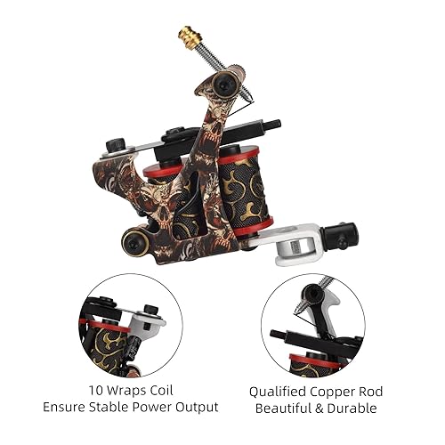 Miniatura 3 de Máquina de tatuaje de bobina, JimKing 10 envolturas máquina de tatuaje, patrón de calavera