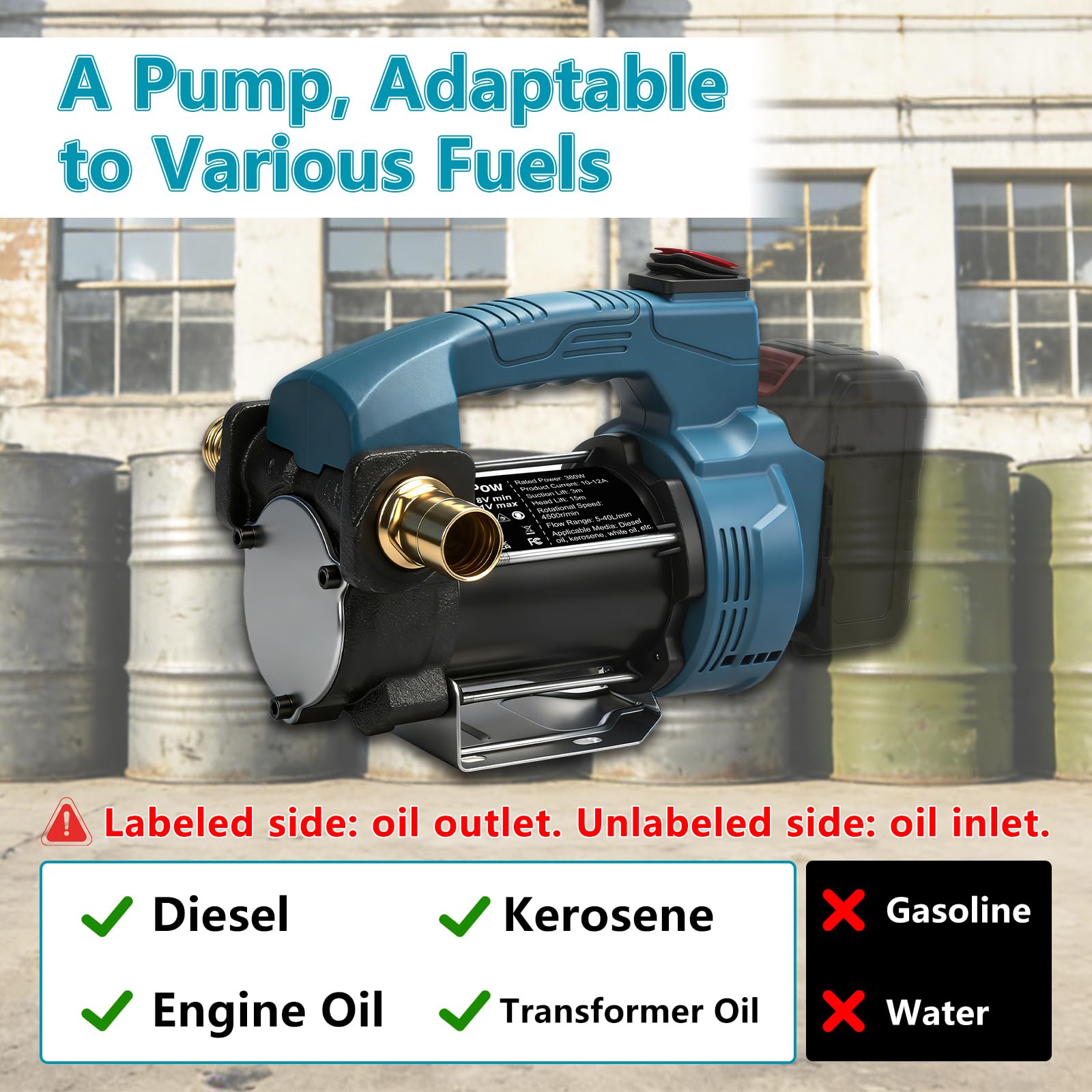 Pompa do oleju napędowego bezprzewodowa, kompatybilna z akumulatorem Makita 18V, 45L/min Pompa elektryczna do oleju napędowego, pompa paliwa z pistoletem dozującym, automatyczne zatrzymanie i