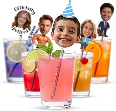 Bleu Reign Custom Face Swizzle Sticks Personalized Drink Stirrers Party Decor Cutouts for Cocktails, Birthdays, Weddings, Graduations, Bachelorette Parties & More