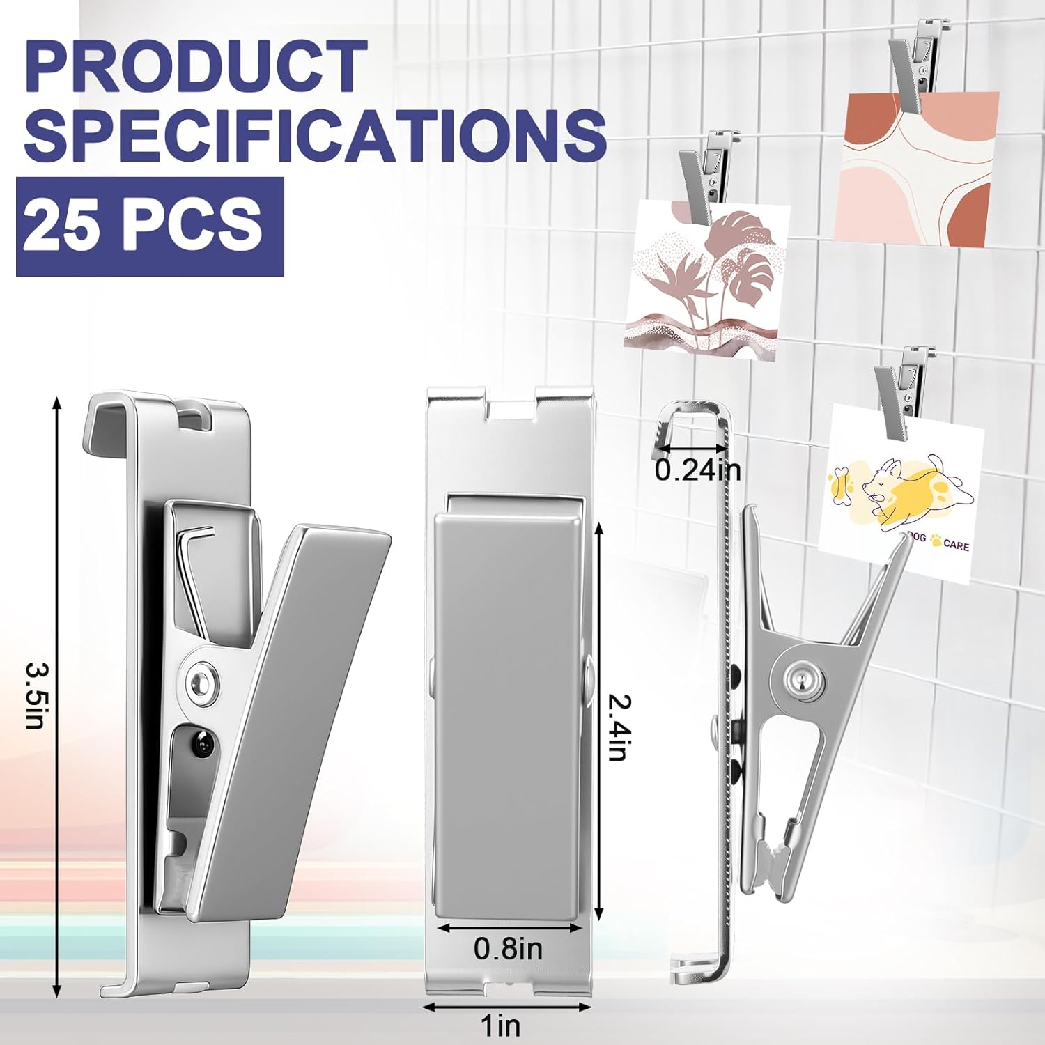 Shimeyao 25 Pcs Grid Wall Hooks Clips 360 Degree Rotating Grid Wall Accessories 3.5 Inch Stainless Hangers for Canvas Prints Artwork Painting Photography Signage