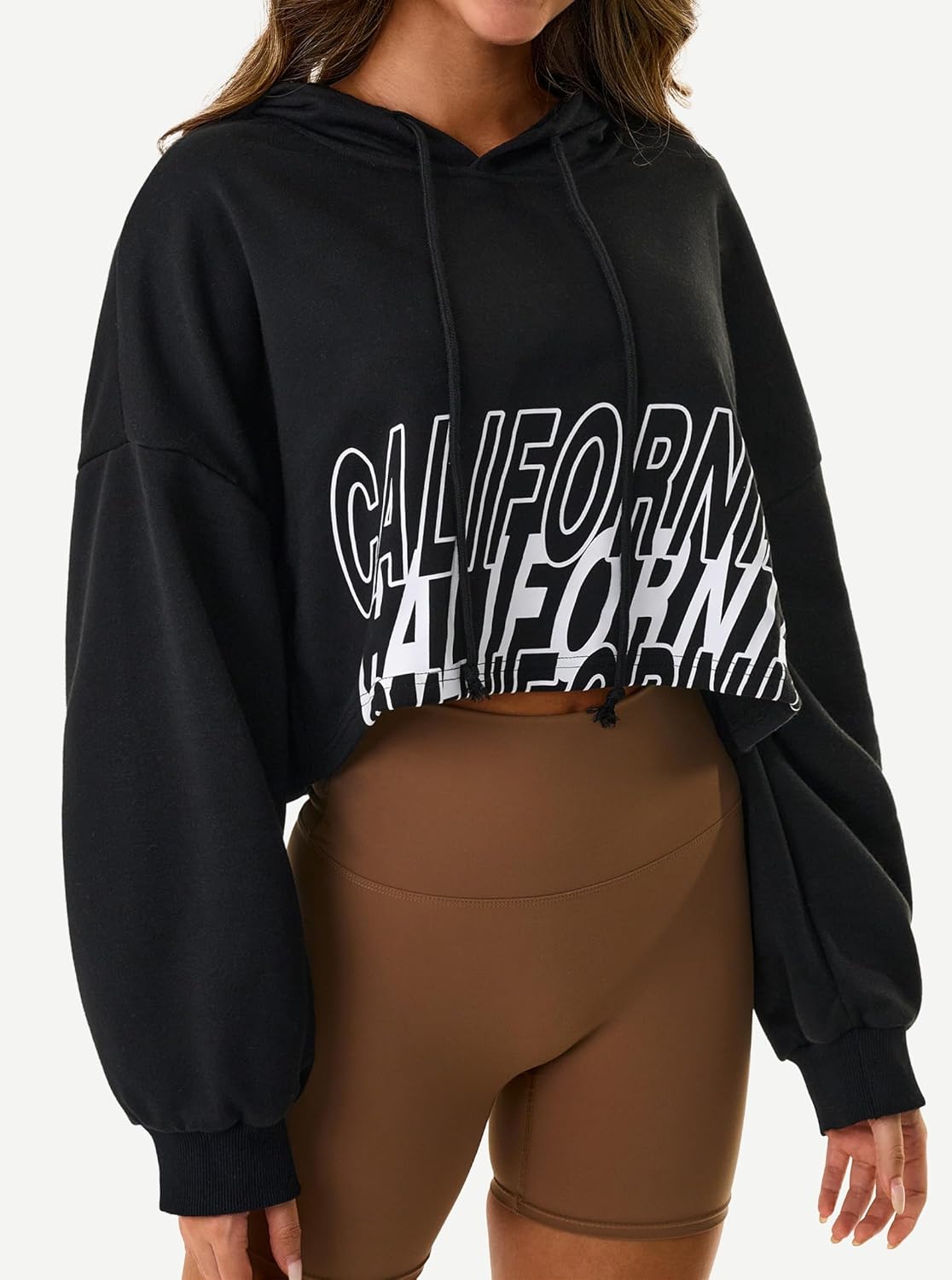 Remidoo Women Hoodie Graphic Cropped Sweatshirt Long Sleeve Sweater Pullover Streetwear Black X-Large - Image 2